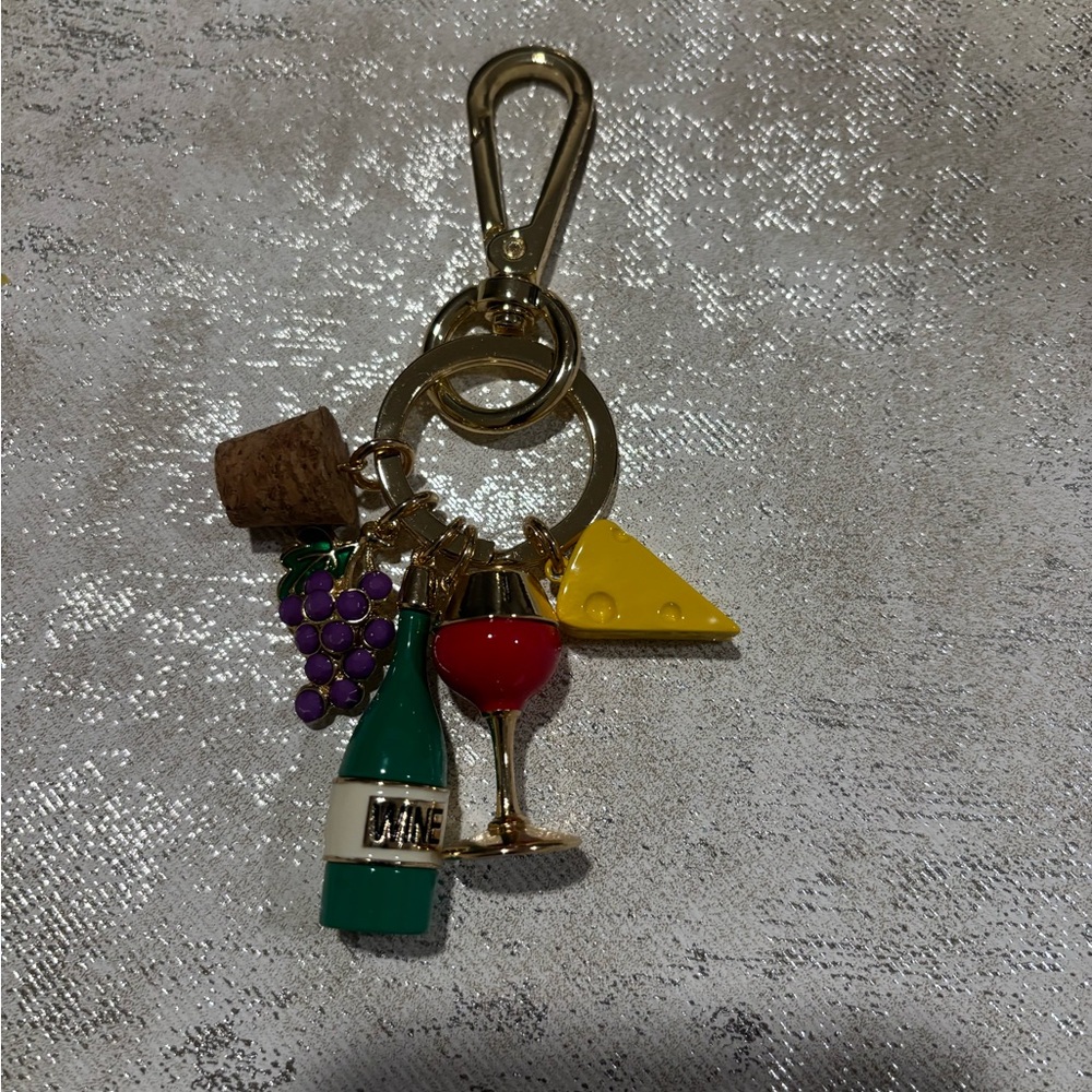 Gold and Red Wine-Themed Keychain: Charm Bag- NEW